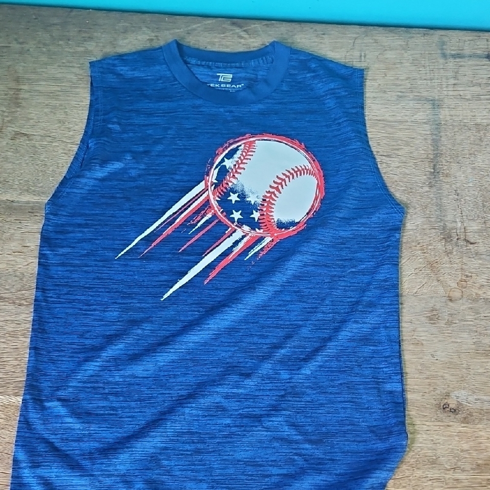 Blue Sleeveless Baseball Graphic Tee